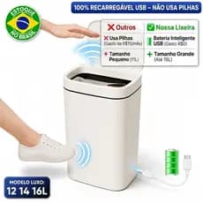 Lixeira Inteligente 12 14 16 Litros USB com Sensor Automático 3 Funções Banheiro Cozinha Escritório