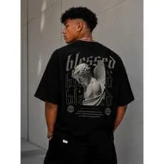 Camiseta Oversized Blessed Masculina 100% Algodão Estampa Anjo Streetwear Premium Unissex – P ao GG
