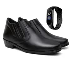 Kit Sapato Social Masculino Preto + Smartband Relógio Digital