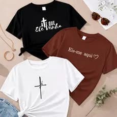 Kit 3 Camiseta Feminina Estampada 100% Algodão T-shirt Estilosa Envio Imediato