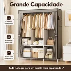 Cinzento Portátil Multifuncional Guarda Roupa Guarda-Roupa Fechado para Casal,Guarda-Roupa para Casal com Alta Capacidad