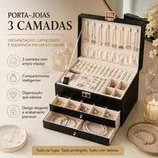 Porta Joias Feminino 3 Camadas Organizador de Bijuterias com Gavetas Couro Sintético e Veludo