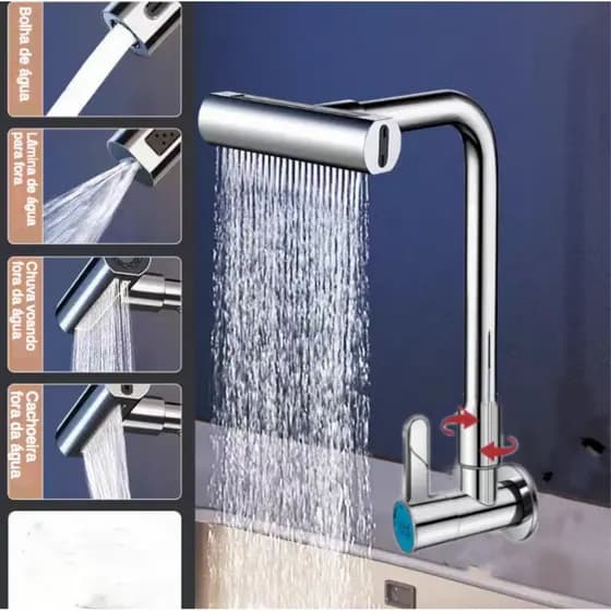 Torneira De Cozinha Cascata 360 Rotação 4 Funções Bocal De Alta Pressão,Torneira Cozinha Parede,Torneira Gourmet Cozinha