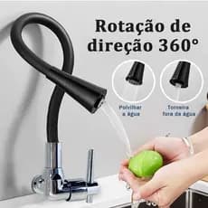 Torneira Parede Cozinha Gourmet Preta Flexivel 2 Jatos 1/4 de Volta Para Mesa Pia Bancada e Mármore