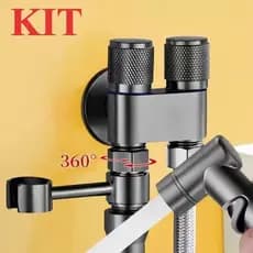Kit Banheiro Ducha Higiênica em Aço Inox 304 Torneira Dupla Para Banheiro Lavabo Aço Escovado 4 pcs
