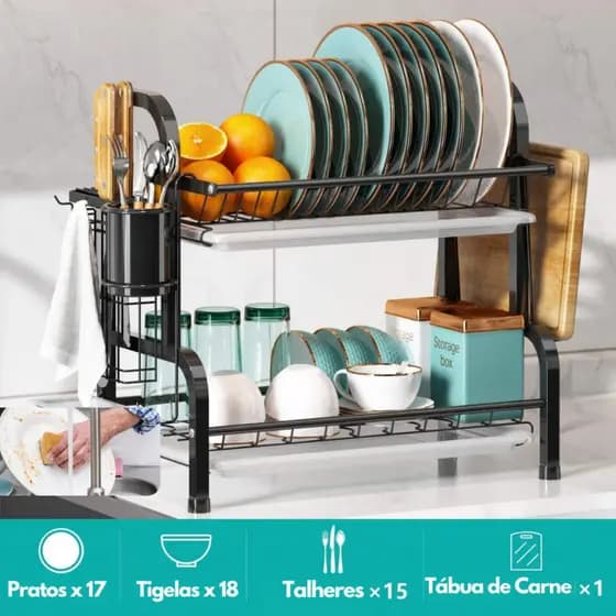 Duplo Escorredor De Louça Inox Com Porta Talheres 17 Pratos Escorredor De Pratos 53cm Cozinha Escorredor De Talheres Gra