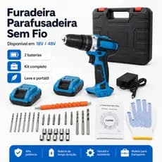 Parafusadeira Furadeira de Impacto a Bateria Recarregável Sem Fio furadeira de impacto 18v/48v 2 Baterias Com Caixa colo