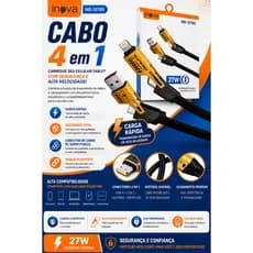 Cabo Carregador 4 em 1 Inova 65W CBO-12785 Turbo USB-C, Lightning e Micro USB Carga Rapida