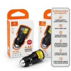 Carregador Veicular KAPSON KA-5020: 2 Entradas USB | 4.8A Turbo | Homologado ANATEL