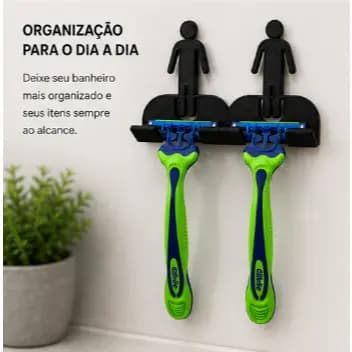 Suporte Duplo Lâmina Barbeador Prestobarba Banheiro Parede Fita 3M Sem Furos Casal Feminino Masculino