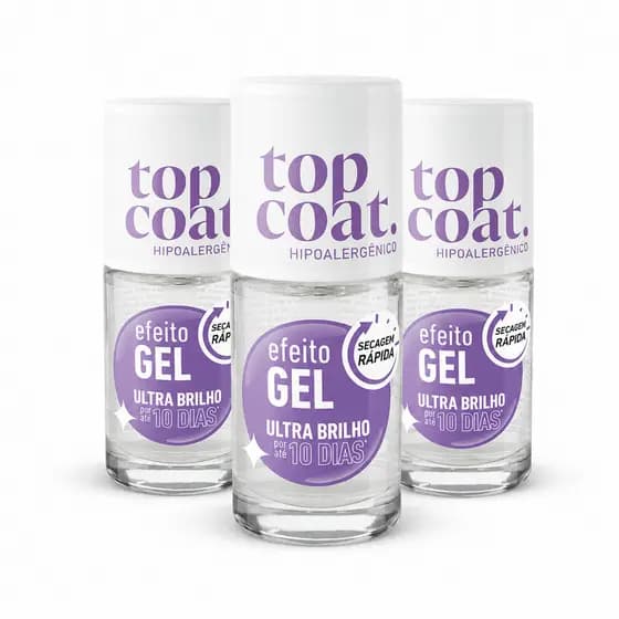 Kit 3 Top Coat Blant Efeito Gel Hipoalergênico – Incolor | Brilho Intenso e Secagem Rápida