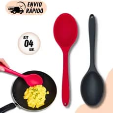 Kit 4 ou 2 Colher De Servir  Silicone Premium Arroz Feijão Massas Utensilio De Cozinha Resistente Multiuso Antiaderente