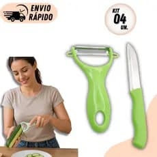 Kit Descascador + Faca de Legumes Inox Premium Resistente Cabo Plastico Para Frutas Verduras Utensilio de cozinha