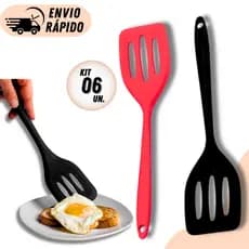 KIT 6/4 OU 2 UND ESPÁTULA VAZADA DE SILICONE ANTIADERENTE  NÃO RISCA PANELAS RESISTENTE AO CALOR  UTENSÍLIOS DE COZINHA