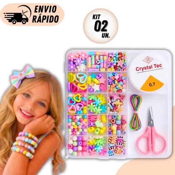 KIT INFANTIL MIÇANGAS PARA PULSEIRA COMPLETO ESTOJO ORGANIZADOR COLAR MALETA BIJUTERIA PARA CRIANÇA SILICONE TESOURA