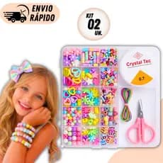 KIT INFANTIL MIÇANGAS PARA PULSEIRA COMPLETO ESTOJO ORGANIZADOR COLAR MALETA BIJUTERIA PARA CRIANÇA SILICONE TESOURA