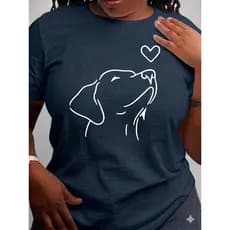 Camiseta Feminina Com Estampa De Cachorro Casual Camisa 100% de algodao De Manga Curta