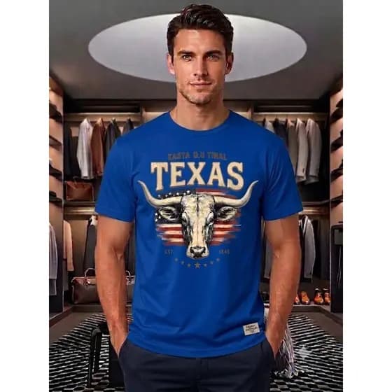 Camisa Camiseta do Texas estilo casual para o verão confortável, roupa do Texas ideal para férias e uso diário e rodeio