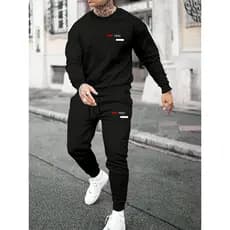Conjunto Moletom de 2 peças para homem e calças de desporto com cordão Casual Para o Frio