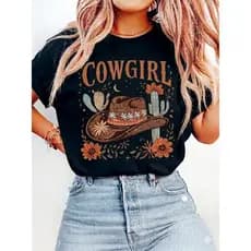 Camisa Camiseta Estampada e Elegante para Mulher Confortável Casual Rodeio