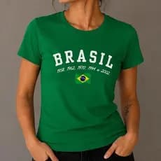 Blusa Brasil Feminina Casual BabyLook Premium Pentacampeão Copa