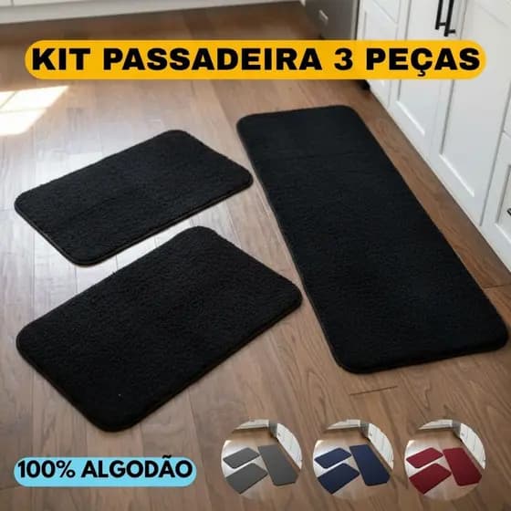 Jogo Tapete Passadeira Para Cozinha Algodão Antiderrapante Felpudo