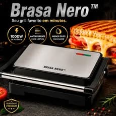 Sanduicheira Grill Elétrica 1000W Inox Antiaderente 127V Brasa Nero™ Multifuncional
