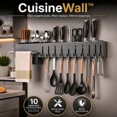 Suporte Organizador de Utensílios para Cozinha 10 Ganchos Porta Facas Escorredor Cinza CuisineWall