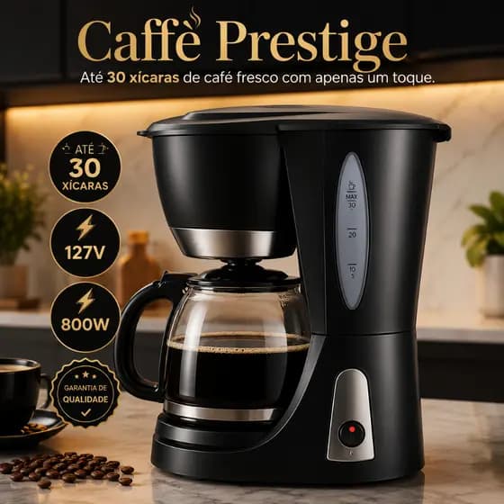 Cafeteira Elétrica 30 Xícaras 800W 127V Jarra de Vidro Grande Capacidade Preta Caffè Prestige