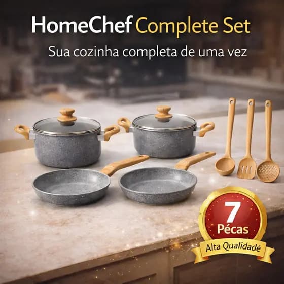 Kit Panelas HomeChef Complete Set 7 Peças Antiaderente Cozinha Completa Premium