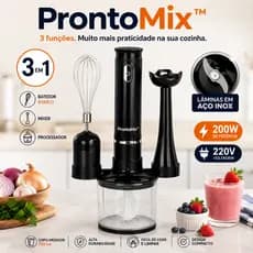 Mixer 3 em 1 Processador e Batedor Elétrico 220V ProntoMix 200W com Copo 700ml e Fouet