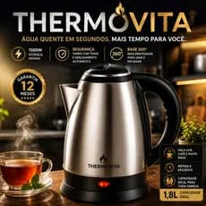 Chaleira Elétrica Inox 1,8L 1500W 220V Base 360° Aquecimento Rápido ThermoVita