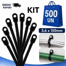 Abraçadeira com Olhal 3,6x150mm Preta Nylon UV Enforca G@to com Furo para Parafuso Fixação de Cabos Fios Mangueira Tubo