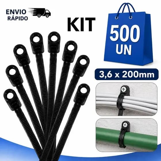 Abraçadeira Com Olhal Nylon preta 3,6 X 200MM Enforca G@to fita hellerman Cinta Plástica prendedor de cabos e fios