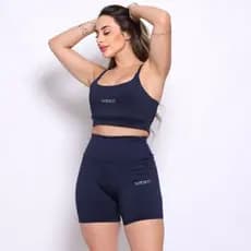 Conjunto De Academia Top Alta Sustentação + Short Zero Transparência Tecido Grosso