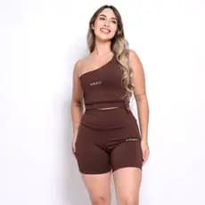 Conjunto Treino Cropped Manga Nula e Short Não Marca Fitness Academia