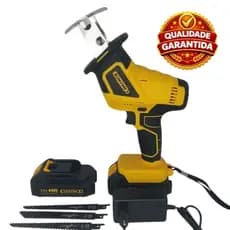 Serra sabre profissional eletrica 2 baterias 21V BOMVINK BOM-9702 Amarelo