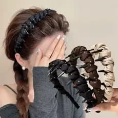 Tiara Trançada De Cetim Com Clipes , Acessório De Cabelo Para Mulheres - 2