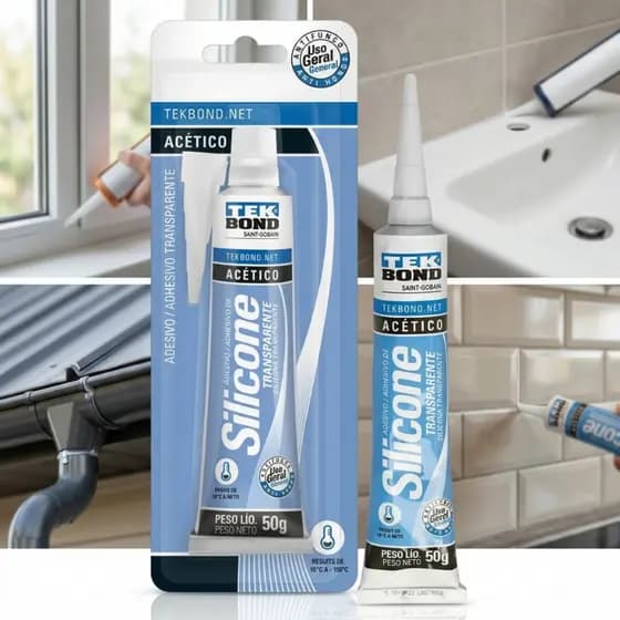 Silicone Acético Transparente 50g Tekbond Bisnaga Selante Vedação Banheiro Pia Box Vidro Alumínio