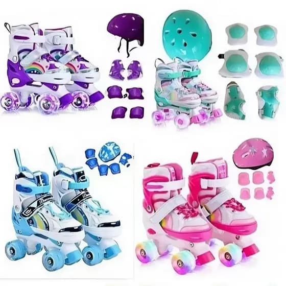 Patins Infantil 4 Rodas ARCO IRIS Com Luz De Led Top Patins Com Kit Proteção e Sem Kit Proteção Menina Menino