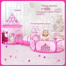 Barraca 3 em 1 Infantil Dobrável Piquenique das Princesas 3x1 Toca Túnel Lançamento