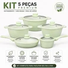 Kit Panelas 5 Peças Indução Antiaderente Floral Premium – Não Gruda | Tampa Vidro | Alta Qualidade