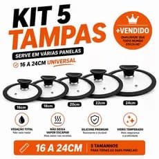 Jogo Tampa Premium Silicone Pro | Universal 16 a 24 cm | Vedação Total | Vidro Temperado | Pomel Baquelite