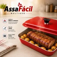 Assadeira Assa Fácil Grill Multiuso Com Tampa | Assadeira Que Drena Gordura | Alumínio Resistente | carne maçia