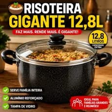 Panela grande 32cm 12,8L Grande Alumínio Reforçado com Tampa de Vidro | Feijoada Sopa Cozinha