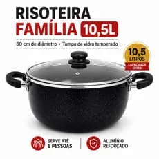 Panela grande | Risoteira 30 Premium 10,5 L com Tampa de Vidro | Panela Grande Alumínio Reforçado
