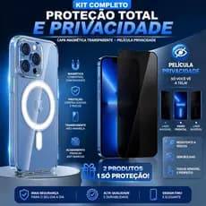 Capa Magnética iPhone Transparente + Película Privacidade Anti Spy Kit 2 em 1 MagSafe iPhone XR,11,12,13,14,15,16,17