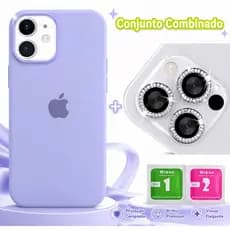 Kit Capa IPhone+Lente protetor  de câmera com Brilho tendência diversas Cores iPhone XR 11 12 13 14 15 16 17 Pro Max