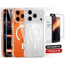 Capa Capinha Clear Magnética + Película 9D 3D Para iPhone 17, 17 Air, 17 Pro, 17 Pro Max
