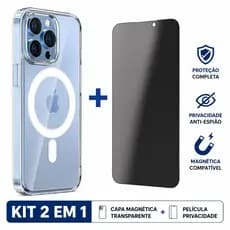 kit Capa MagSafe + Película Privacidade Iphone  Anti Spy Compatível iPhone XR,11,12,13,14,15,16,17 Pro Max